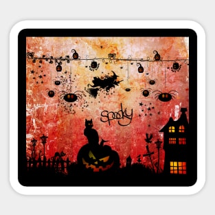 Funny halloween design, cat, pumpkin and witch Sticker